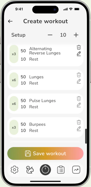 Workout builder screen