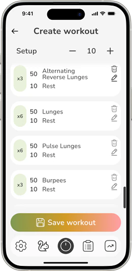Create workout screen